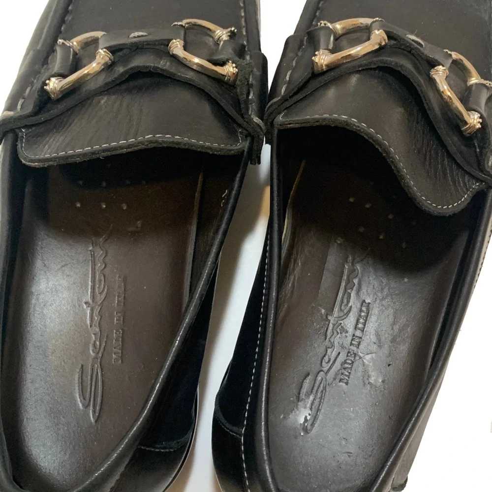 7 / Santoni Black Leather Loafers